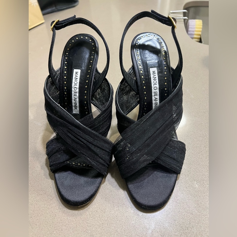 Manolo Blahnik Black Strapy Heels